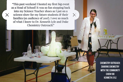 Former CHEM180 Student Continues to Share Her Knowledge in Schools